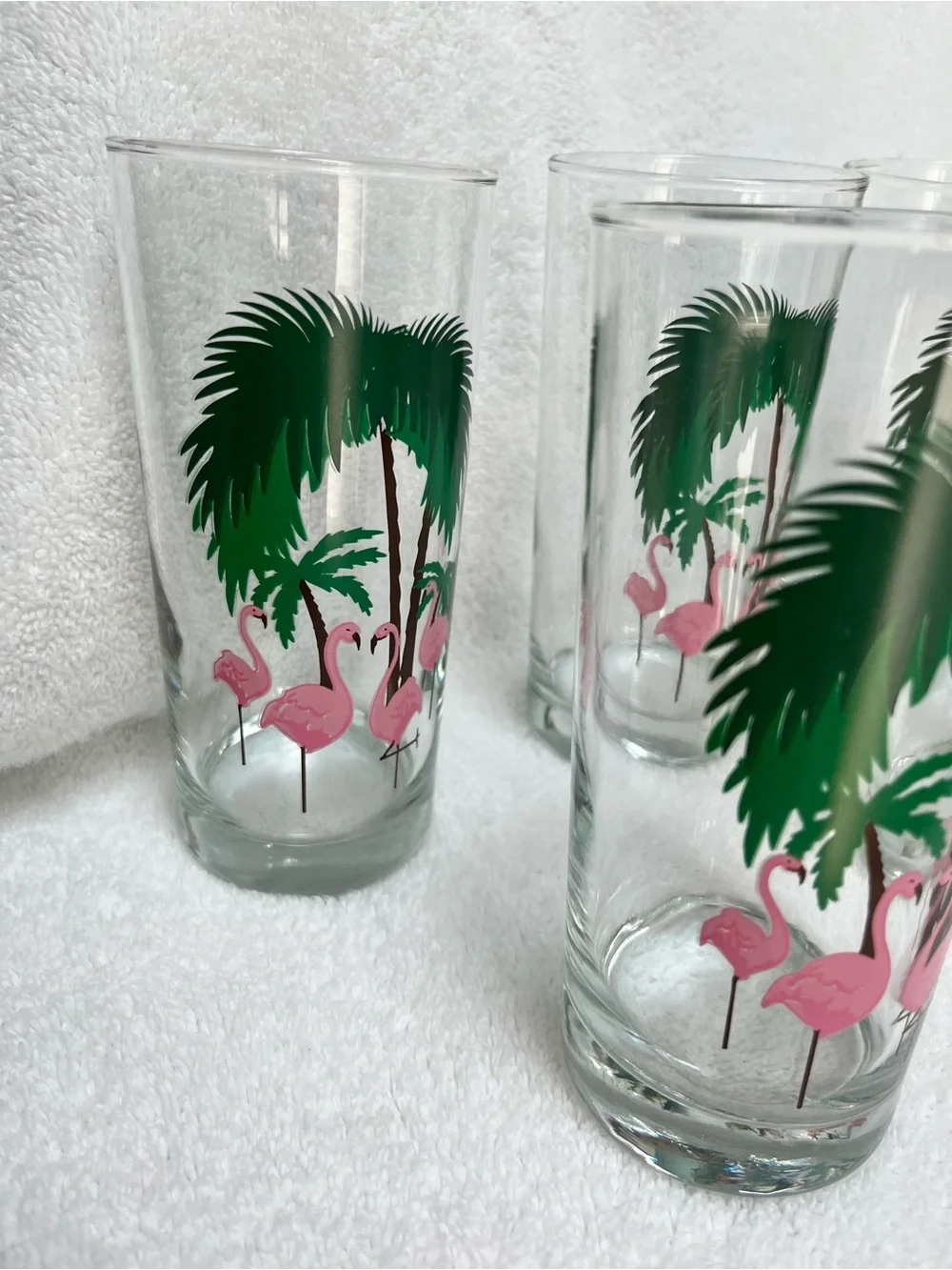 Tropical Flamingo Vintage Highball Glass - Pink & Green Set  Of 5 Holds 12  EUC